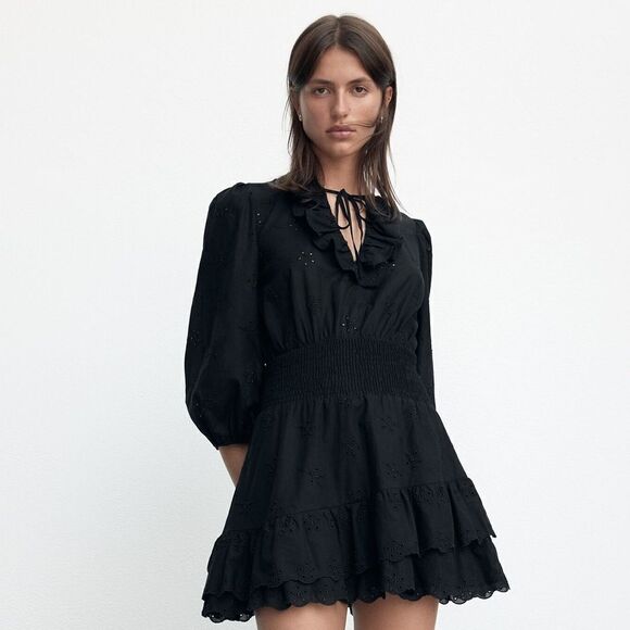 Zara EMBROIDERED DRESS WITH RUFFLES - Picture 1 of 8